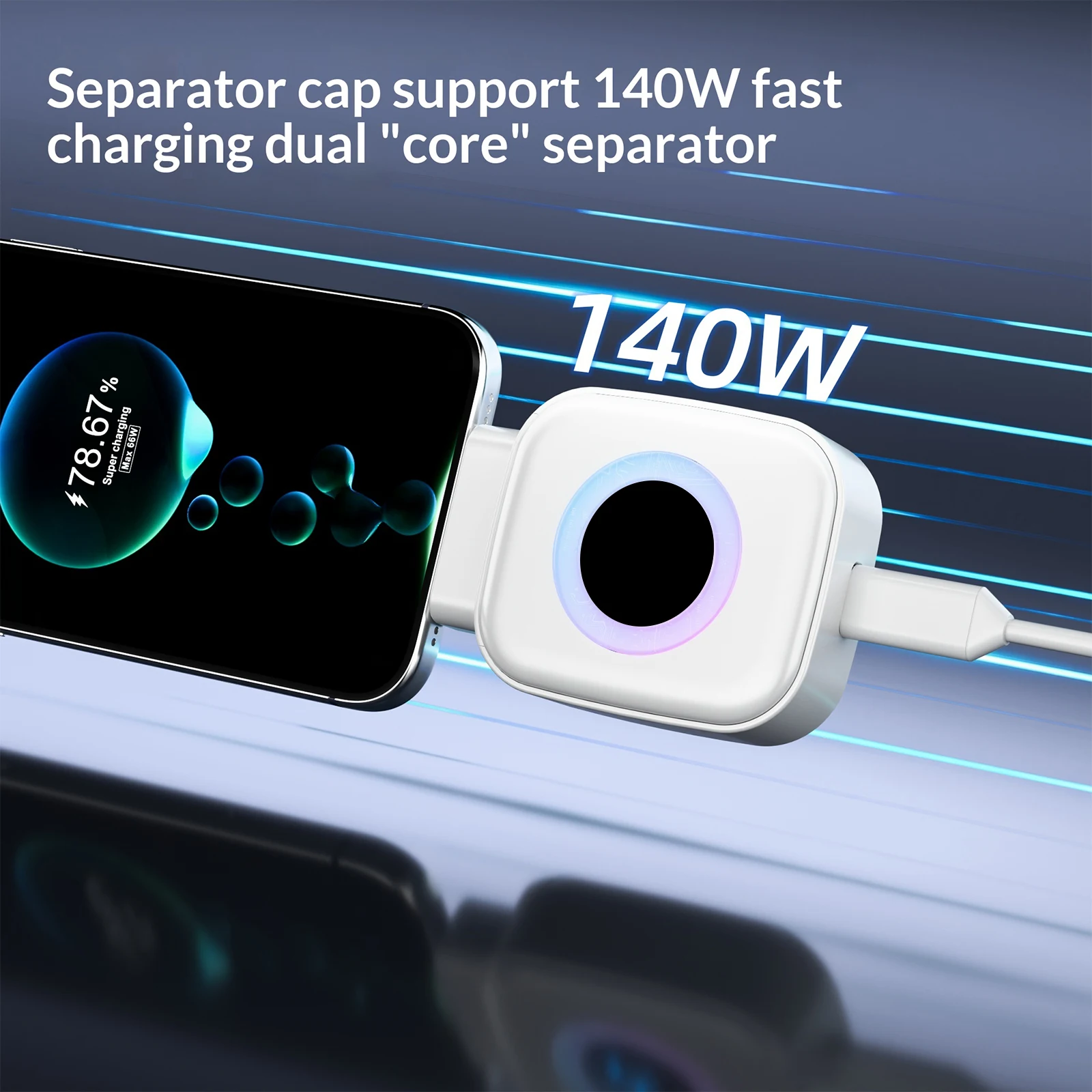 140W Type-C Automatic Cut Off Charging Protector Fast Charging Data Cable Separator for Home Office & Outdoor Travel