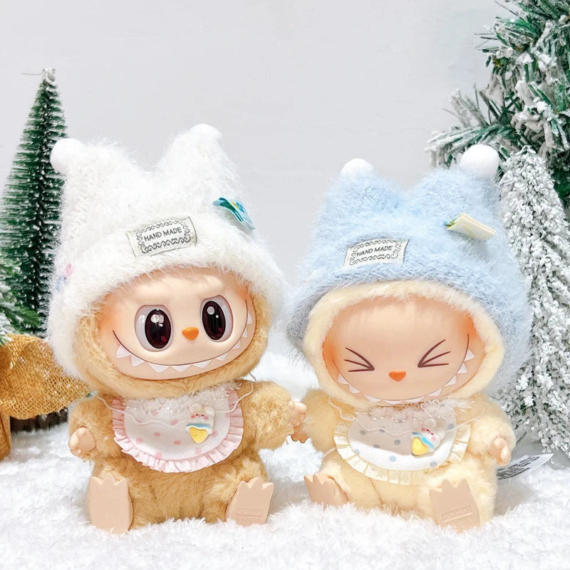 17cm Plush Doll's Clothes The Monster Labubu Outfit Accessories Clothing DIY Kids Gift Baby Winter Hat And Bibs YE18A