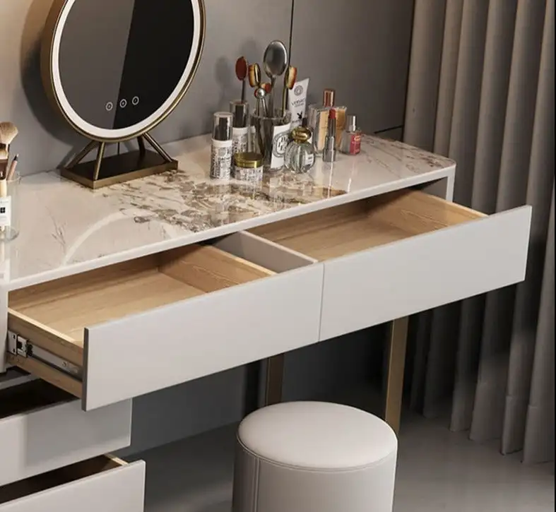 White Small Flip Top Makeup Table Set Apartment Furniture Vanity Desk With   Mirror Bedroom Side Cabinet With Stool