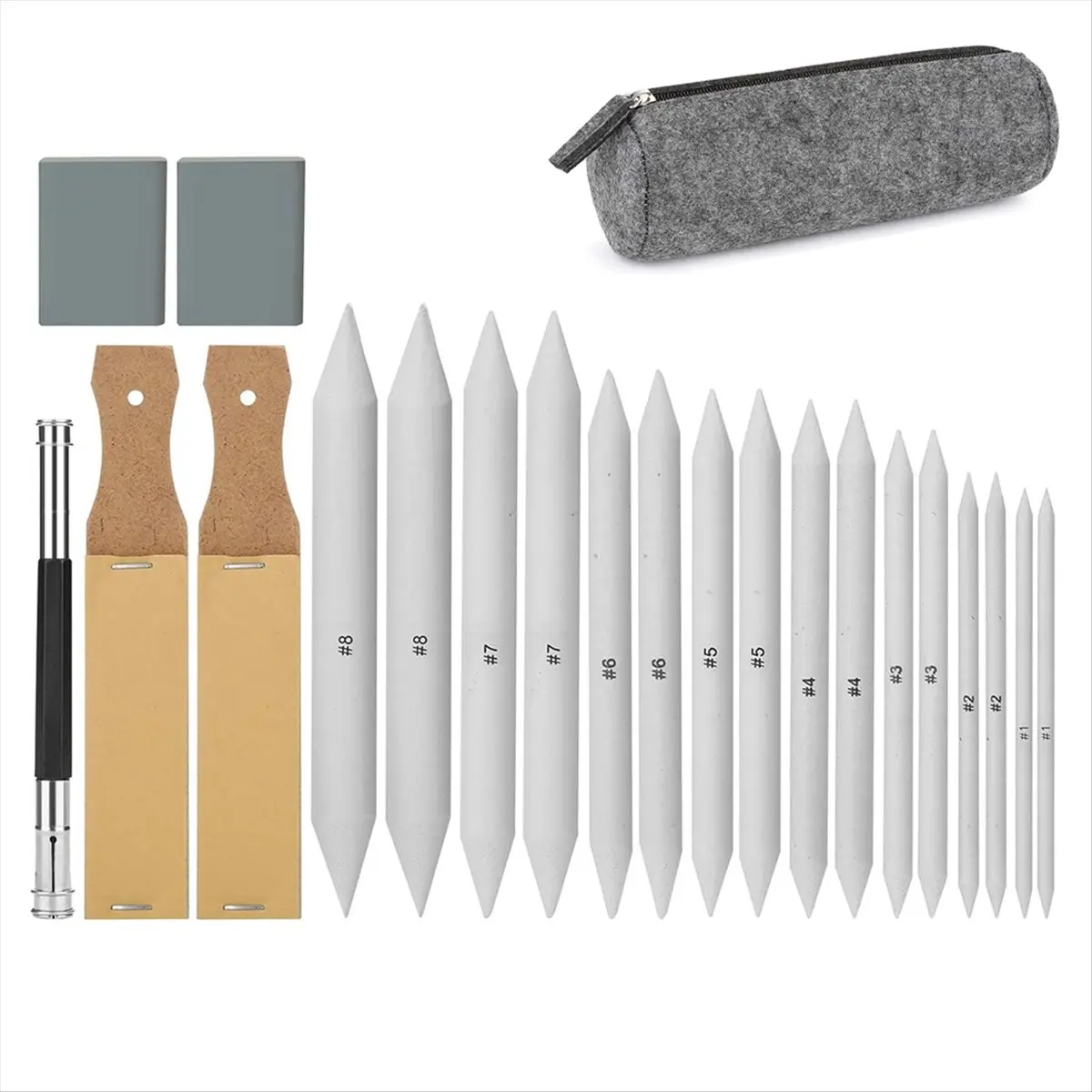 N82R 22 PCS Sketch Drawing Tools, 16 Blending Stumps Set with 2 Sandpaper Pencil Sharpeners, 1 Pencil Extension Tool