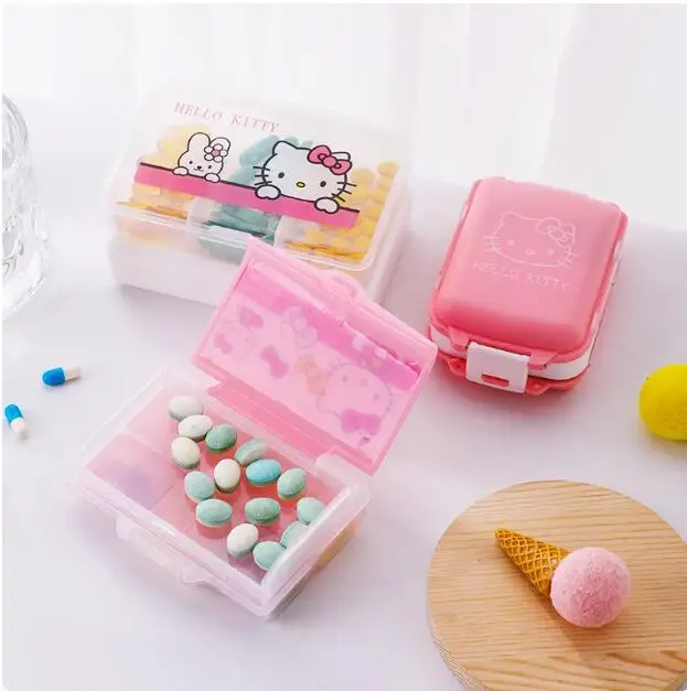 Sanrio hellokykitty Kawaii Cartoon Portable Pill Tissue Box 7 Grid Pill Box grande capacità carino Mini contenitore settimanale portapillole