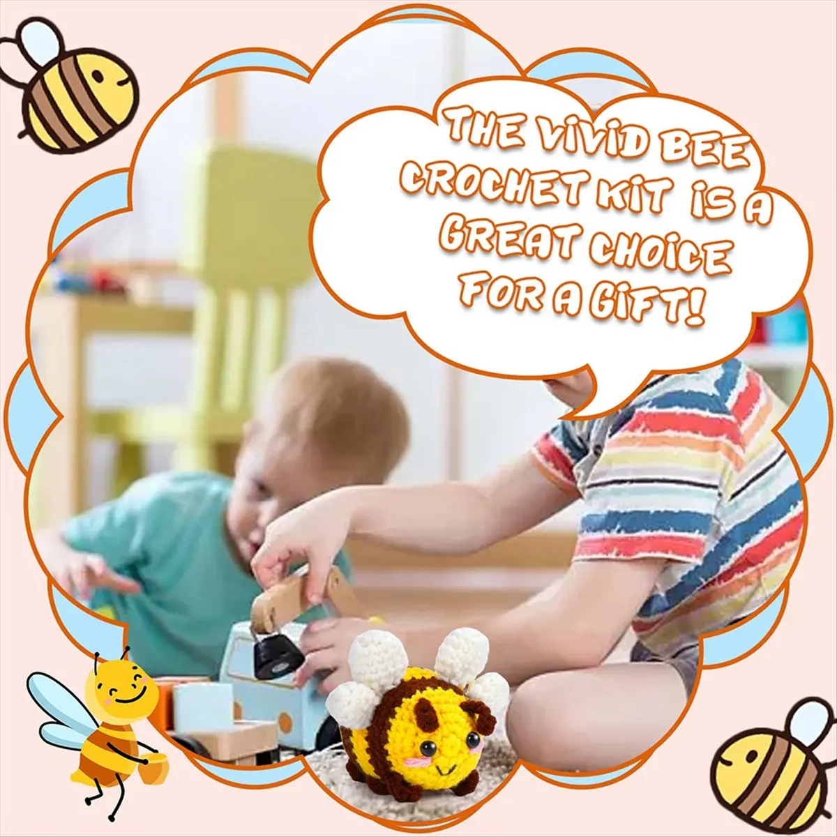 *CLOS مجموعة كروشيه DIY مجموعة كروشيه ليتل بي مع إبر غزل الحياكة دمية قطيفة سهلة