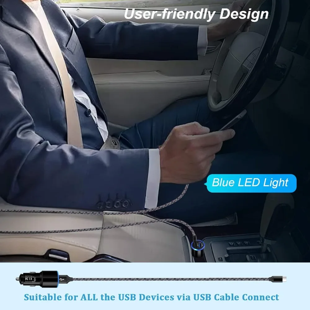 شاحن سيارة USB، 2 حزمة 4.8A شحن سريع ثنائي المنفذ USB ولاعة السجائر محول آيفون 15 14 13 12 11 Pro Max SE XR X 8 7 #6