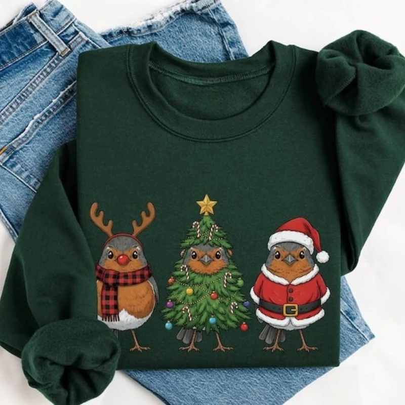 Robin pássaro natal outono e inverno moletom santa pássaro observação adulto presentes de natal manga longa manter quente combinando hoodies