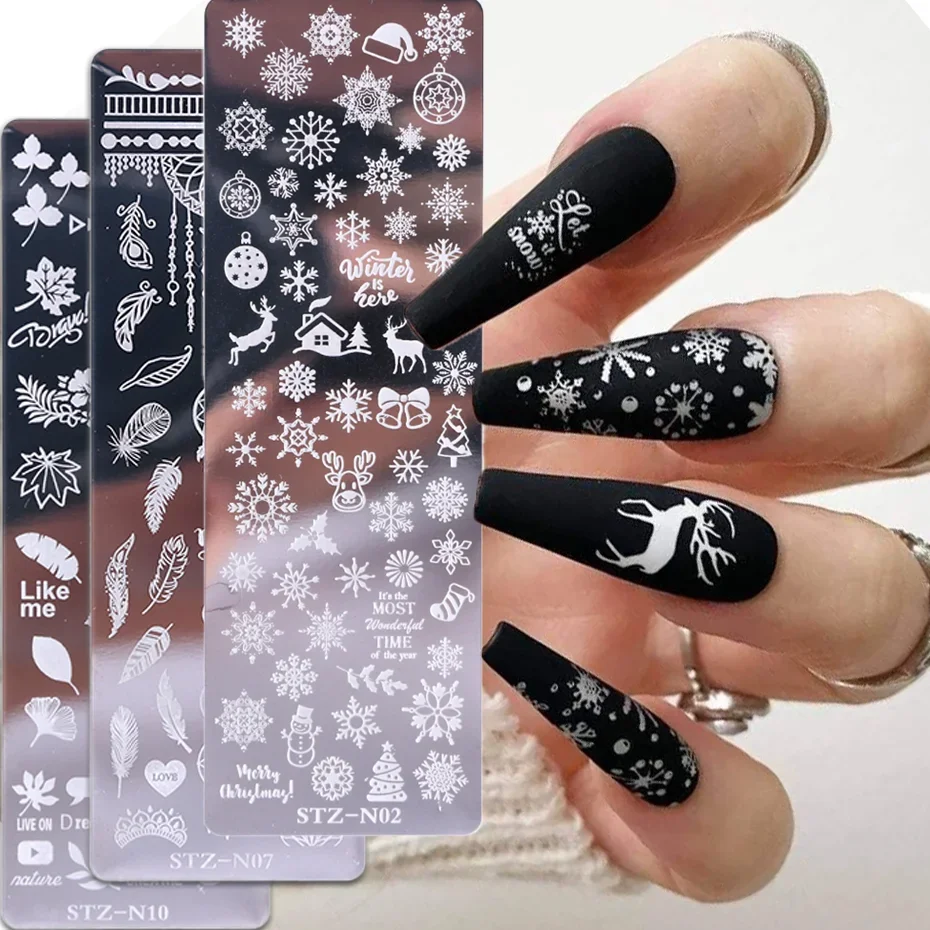 Nail Art Stamping Plate Snowflake Winter Christmas Rose Leaves Butterfly Desgin For Nail Polish Printing Template Tools Supplies