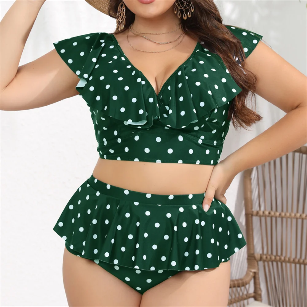 

Vintage Dot Bikini High Waist Ruffled Plus Size Swimsuit Women's Bikinis and Tankinis Swimwear V Neck Beach Outfits Bathing Suit