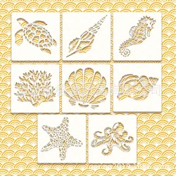 1Pc 13*13cm White PET Marine Animal Series Hollow Stencils Scrapbooking Wall Poster Graffiti Spray Paint Painting Coloring Mold