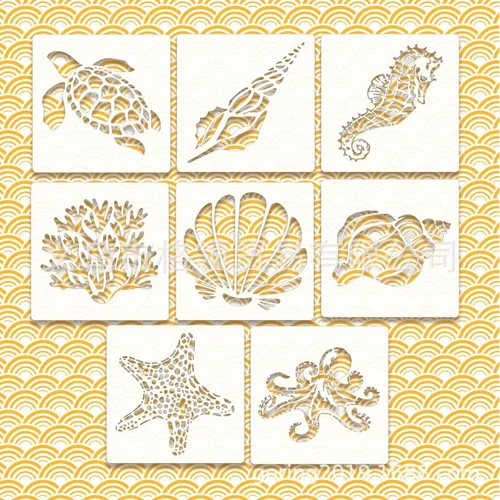 Plantillas huecas de la serie de animales marinos PET blanco, 13x13cm, póster de pared para álbum de recortes, pintura en aerosol de Graffiti, molde para colorear, 1 ud.