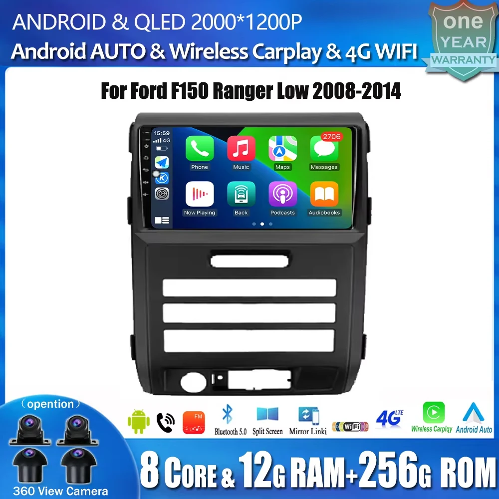 

Android 14 для Ford F150 Ranger Low 2008-2014 9 дюймов DSP IPS Автомобильный радиоприемник Мультимедийный видеоплеер Навигация Стерео GPS BT Carplay LTE