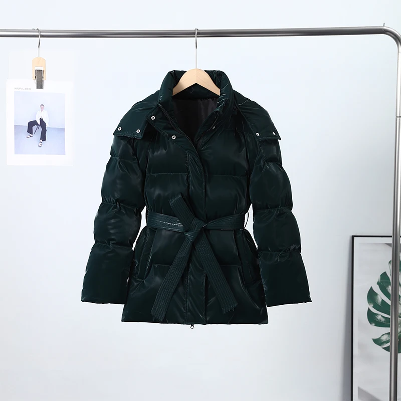 Fashion Glossy Padded Jacket Women's Solid Hooded Long Sleeve Zipper Warm Down Coat 2026 Autumn Winter New Lady Casual Outerwear