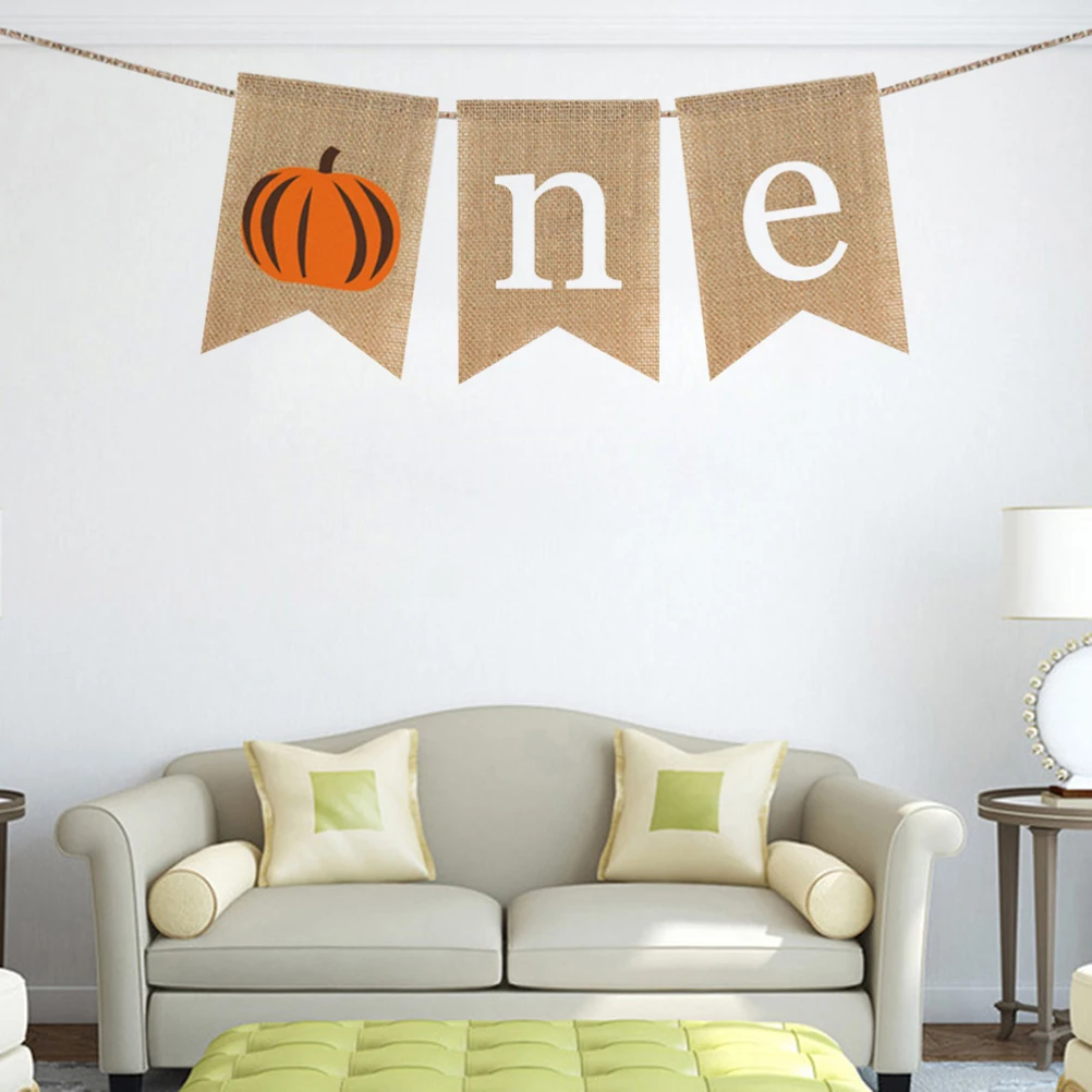 

Pumpkin Birthday Flag Burlap Banner Kids First Halloween Theme Decor 1st Supplies