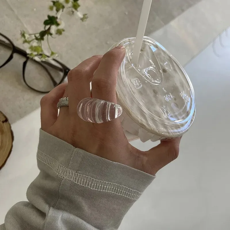 Simplicity Cool  Niche Resin Minimalist Design Wide Face Ring Solid Color Women Fine Jewelry Accessories Hip Hop Trend Rings