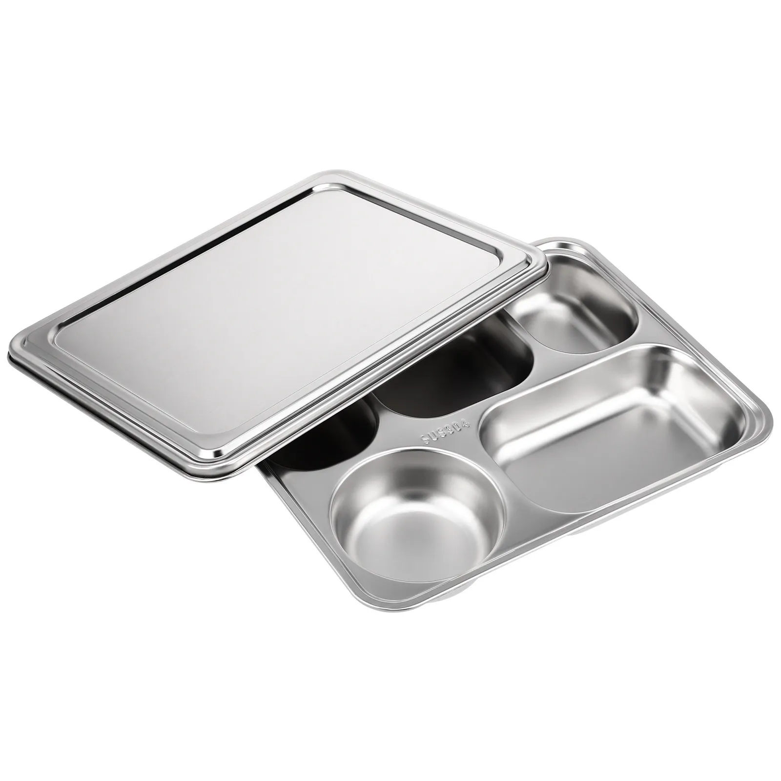 

1Set Stainless Steel Divided Plate Five Grids Food Storage Plate Thickened Tableware for Home Office School Lunch Snack Serving