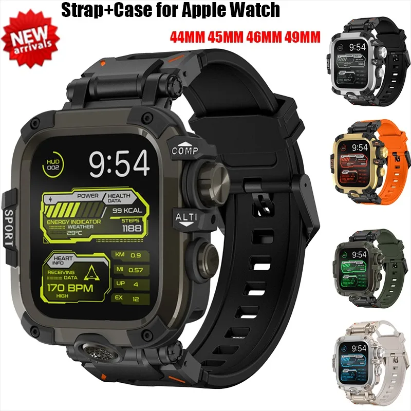 

Силиконовый ремешок + чехол для Apple Watch Band Ultra3/2 49 мм S11 46 мм 44 мм 45 мм Защитная крышка Браслет IWatch Series11 10 9 8 7 6 SE