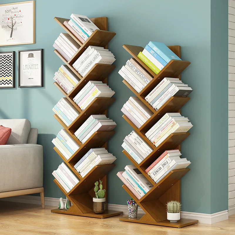 Creative tree-shaped floor-to-ceiling bookshelf Vertical children's multi-layer study Living room storage rack Solid wood