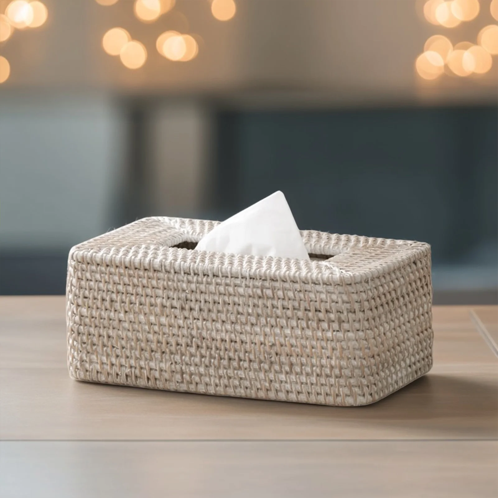 

Square Rattan Tissue Box Natural Rattan Fiber Decorative Box for Desk Bathroom Organization