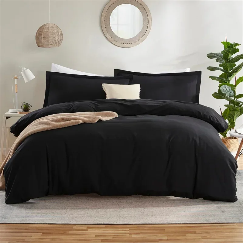 Washed Cotton Duvet Cover Set Black Bedding Sets for Hotel Bedroom Brushed Quilt Cover Pillowcase Flat Sheet Fashion Bed Linen