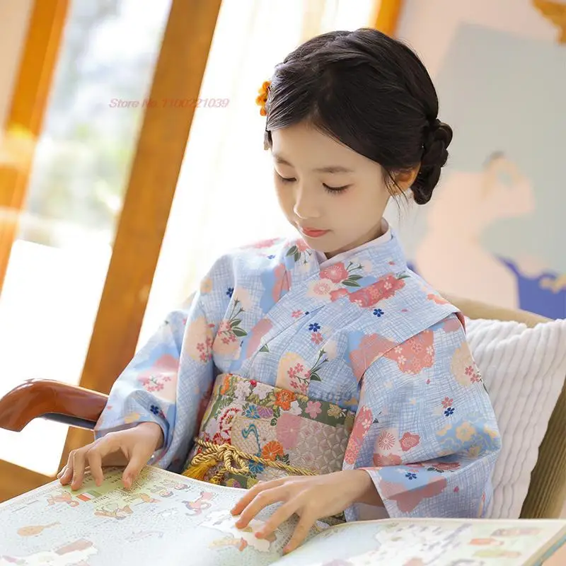 2024 japanese kimono robe national flower print children dress traditional yukata haori girl photography dress vintage kimono