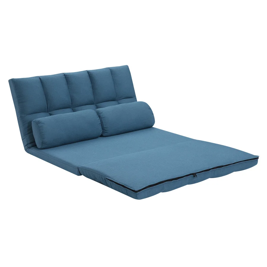 3-Fold Sofa Bed, Folding Mattress with 2 Pillows, Blue - High-Density Foam Filling, Polyester Fabric Mattress Couch