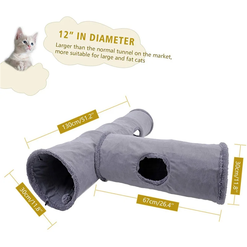ABHU 2X складной туннель для домашних животных, игрушки для кошек, игровой туннель, прочный замшевый скрытый туннель для домашних животных с шариком, диаметр 12 дюймов