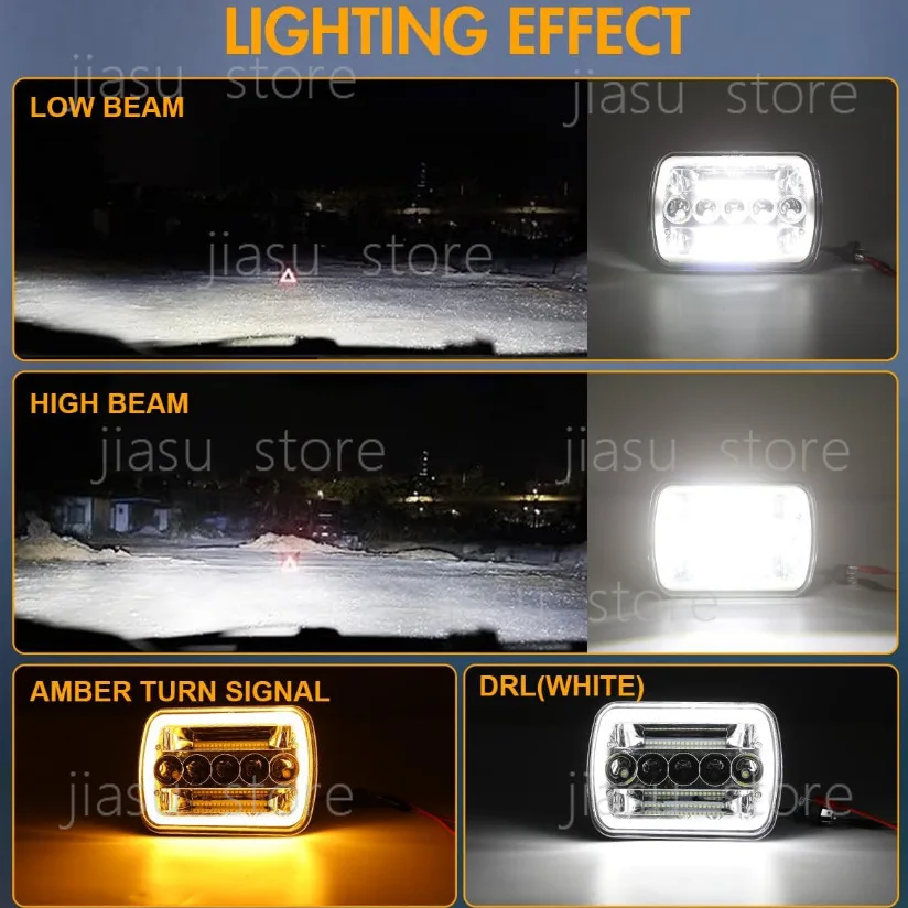 5x7 Square 7 Inch Dual Color Angel Eye Headlamp, 45W Halo Hi Low Beam Light for Offroad Truck Modification