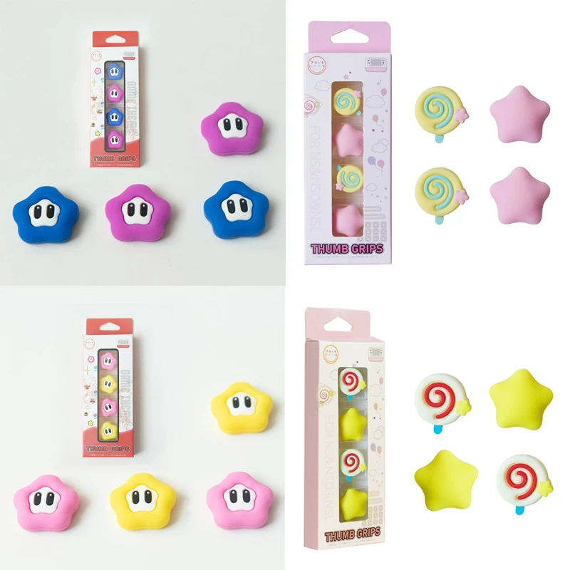 ปลอกซิลิโคนติดนิ้วหัวแม่มือสำหรับเล่นเกมลายดอกไม้รูปดาวฝาครอบจอยสติ๊กสำหรับสวิตซ์ NS/Lite เคสทัมป์สติ๊บคอนโทรลเลอร์