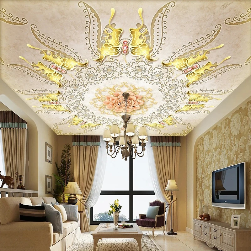 Home Interior Ceiling 3D Wallpaper European Style Flower Abstract Geometric Wall Photo Mural Living Room Bedroom Art Decoration