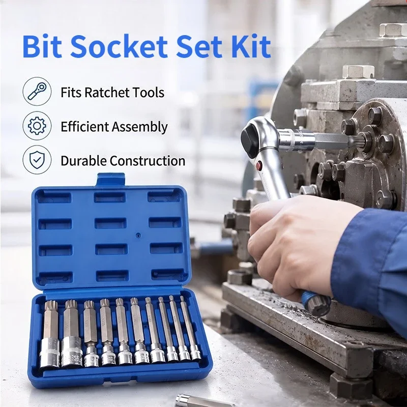 10Pcs Long Socket Set 1/4