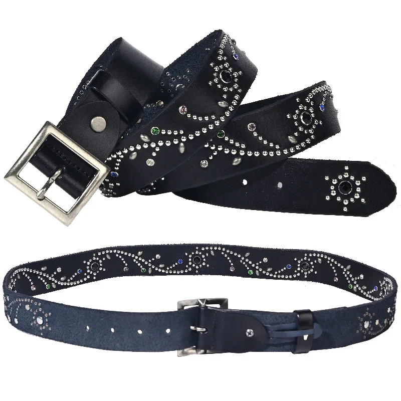 3.8cm American Casual Stylish Flower Studded Belt for Men Women Diamond-encrusted Punk Style Heavy-duty Belt Cinturones Hombre