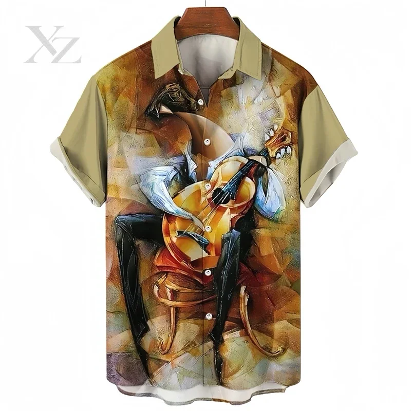 Men's 3D Printed Music Notes Short-Sleeved Shirt, Soft Fabric, Party Performance, Super Large Size 6XL