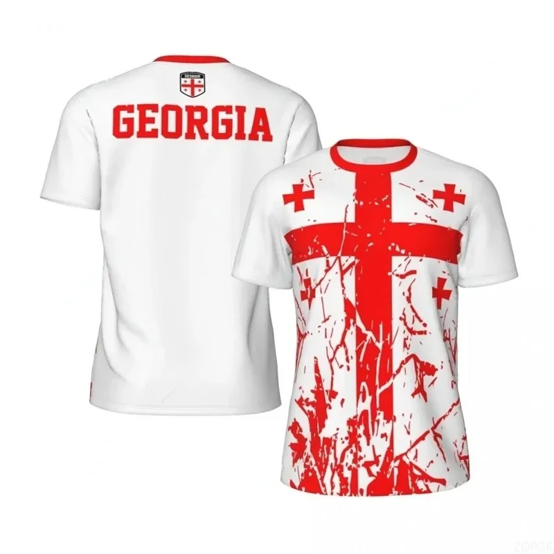 Georgia-Flagge, grafisches Herren-Fußballtrikot, modisches nationales Emblem, 3D-gedrucktes Sport-T-Shirt, lässig, übergroße, atmungsaktive T-Shirts