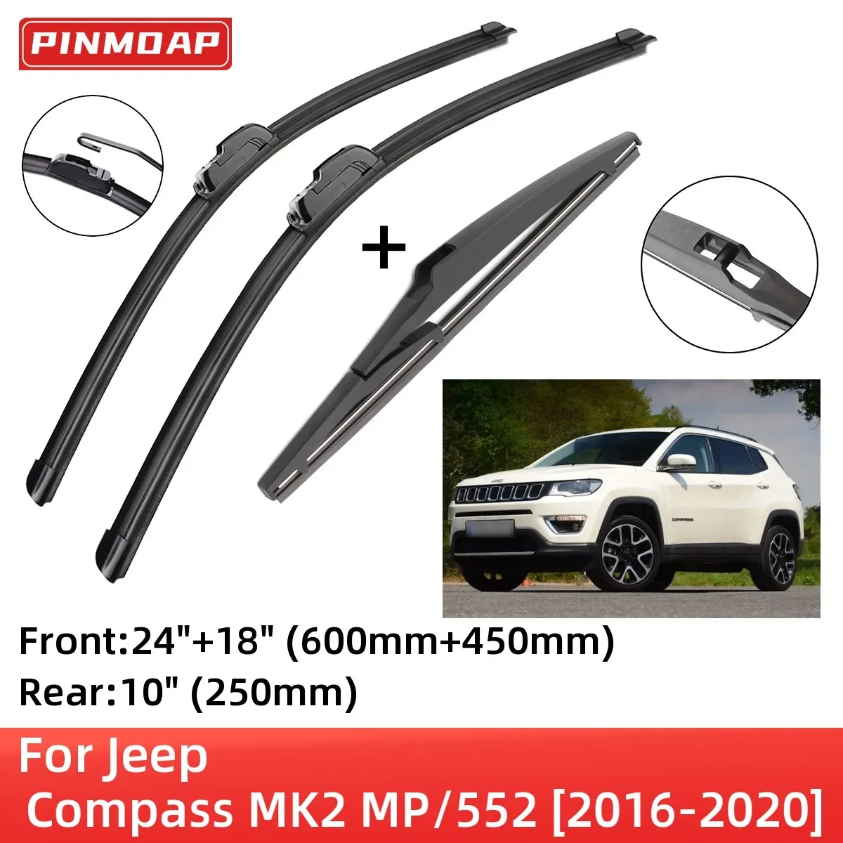 For Jeep Compass MK2 MP/552 2016-2020 Front Rear Wiper Blades Brushes Cutter Accessories J Hook 2016 2017 2018 2019 2020