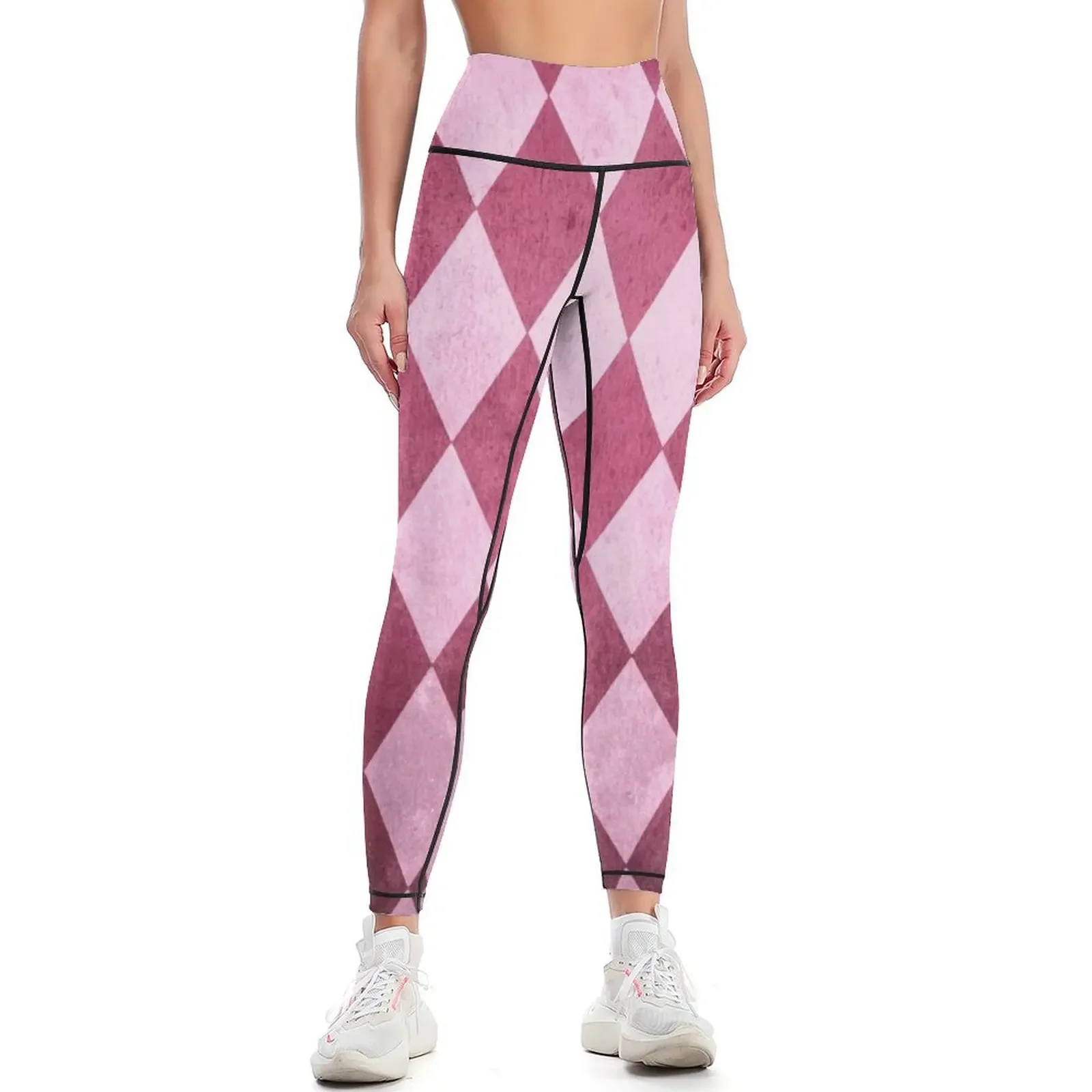 Pink Harlequin Grunge Leggings gym top trousers Women's high waist gym's clothing Womens Leggings
