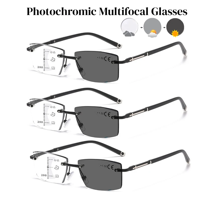 

Rimless Photochromic Reading Glasses for Wen Women High Definition Multifocal Glasses Fashion Vintage Presbyopia Eyeglasses