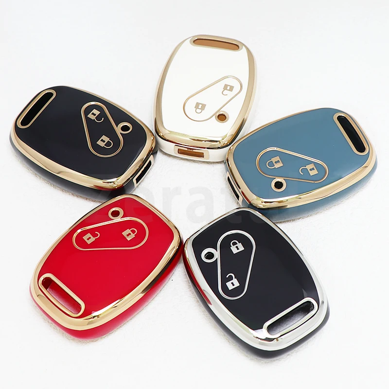2 Button Gold Edge TPU Car Key Fob Cover Keyring Smart Keyless Protector for Honda Accord Civic CR-V Pilot Fit Odyssey Ridgeline