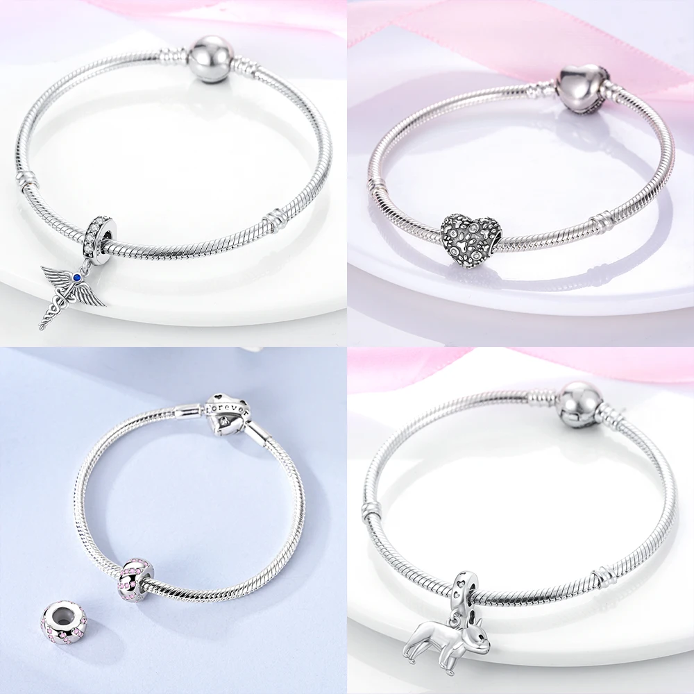 الأصلي مطعمة الزركون خرز تميمة 925 فضي اللون الحب القلب الأفعى استرخى حبة صالح الإسورة سوار قلادة مجوهرات غرامة هدية #2