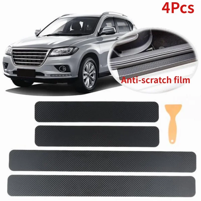 4PCS 3D/ 4D Universal Car Threshold kick Strip Anti-Scratch Film Carbon Fiber Sticker Door Welcome Pedal Protective Pad