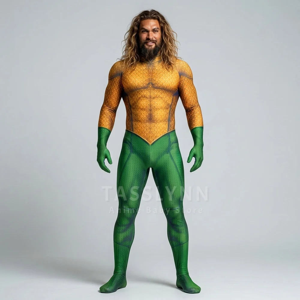 Arthur Curry Cosplay Zentai Bodysuit, Scale Muscle Print Jumpsuit  Foot Covers, Men Superhero Costume for Halloween Comic Con view 3
