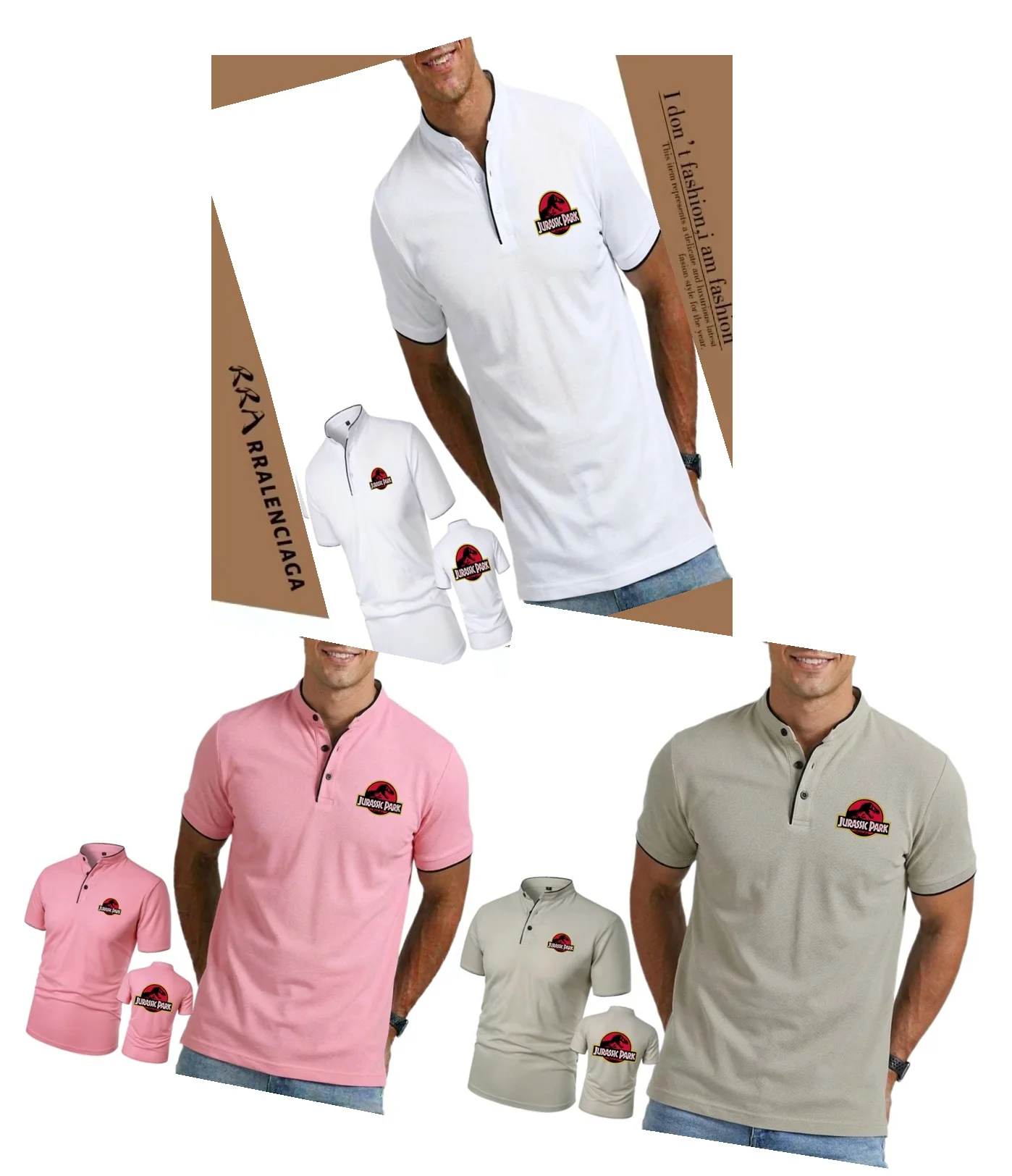 Youth JURASSIC PARK Dinosaur World Tshirt Men Henley Shirts Golf Tennis Sports Cool Short Sleeved T-Shirt Breathable Streetwear