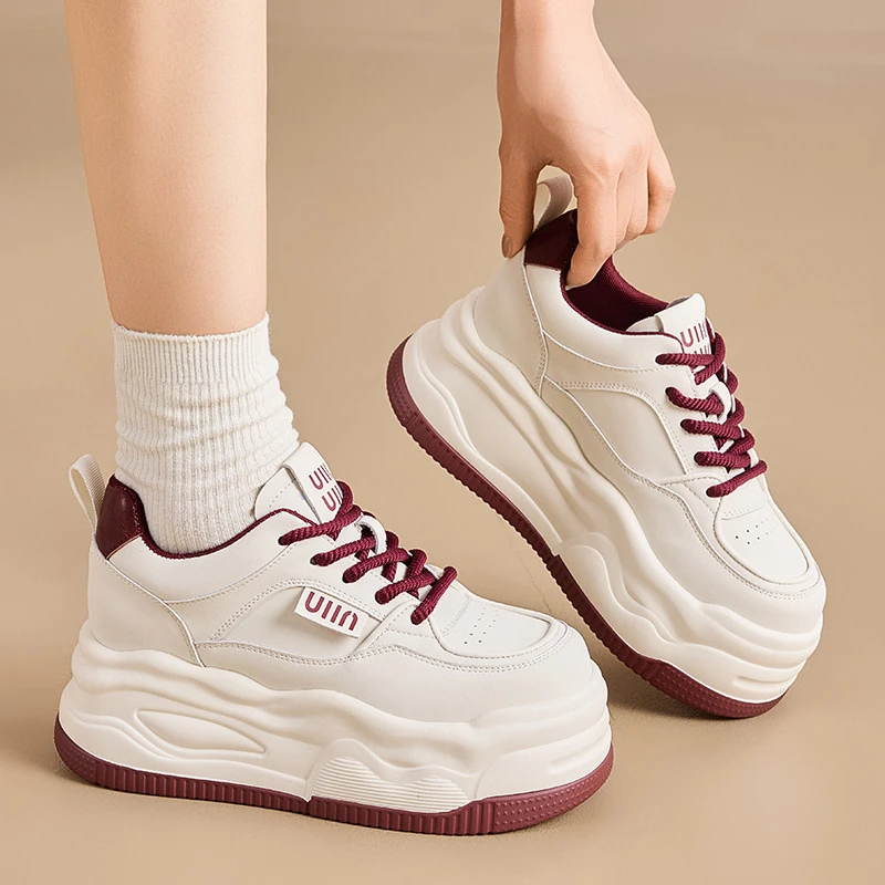 

CINESSD 2023 Trendy Mesh Platform Sneakers Leather Shoes Breathable Casual Sports Shoes Women Flats