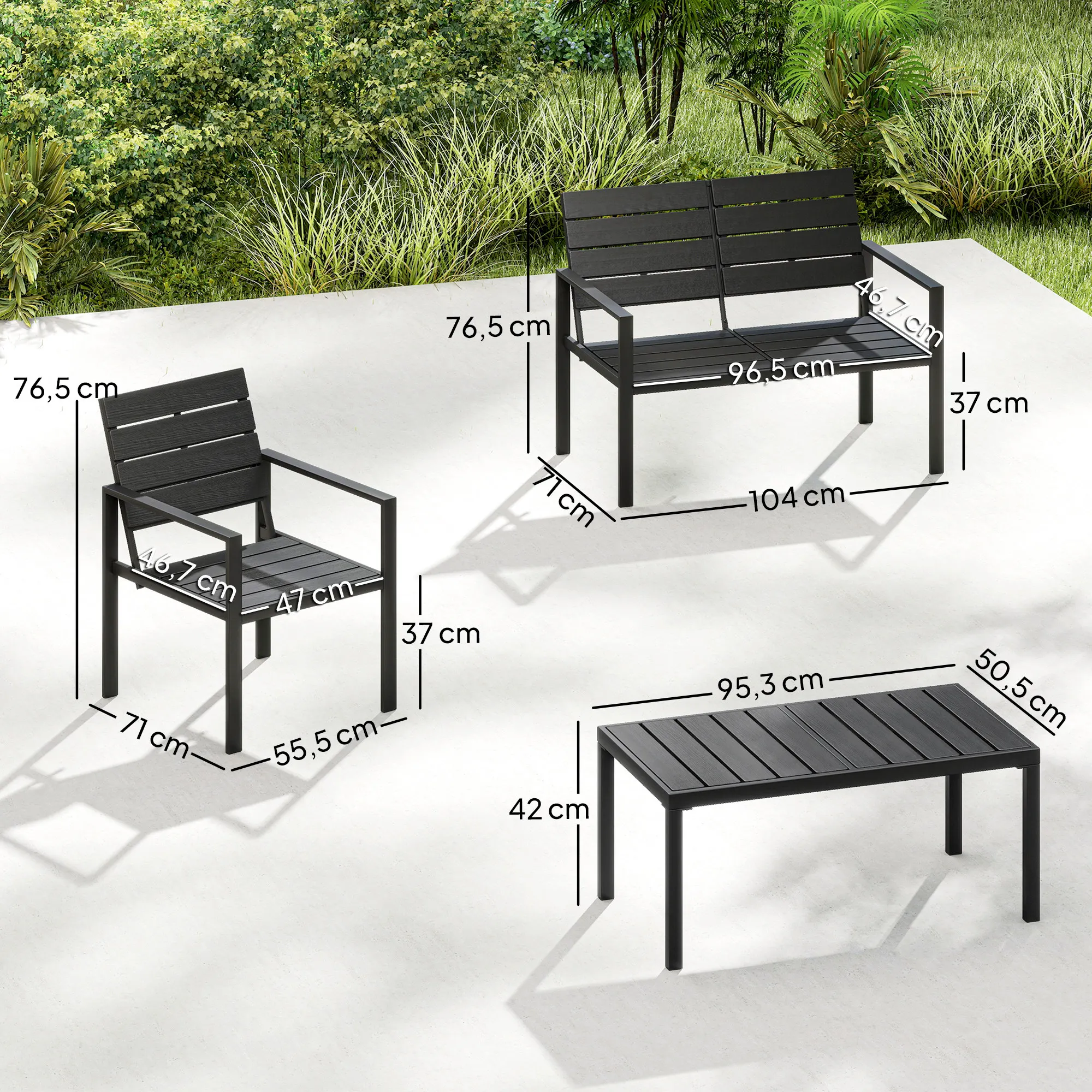Factory Direct 2026 Outsunny outdoor garden furniture, 4-piece set including a two-seater sofa, 2 chairs, and a low table, terra