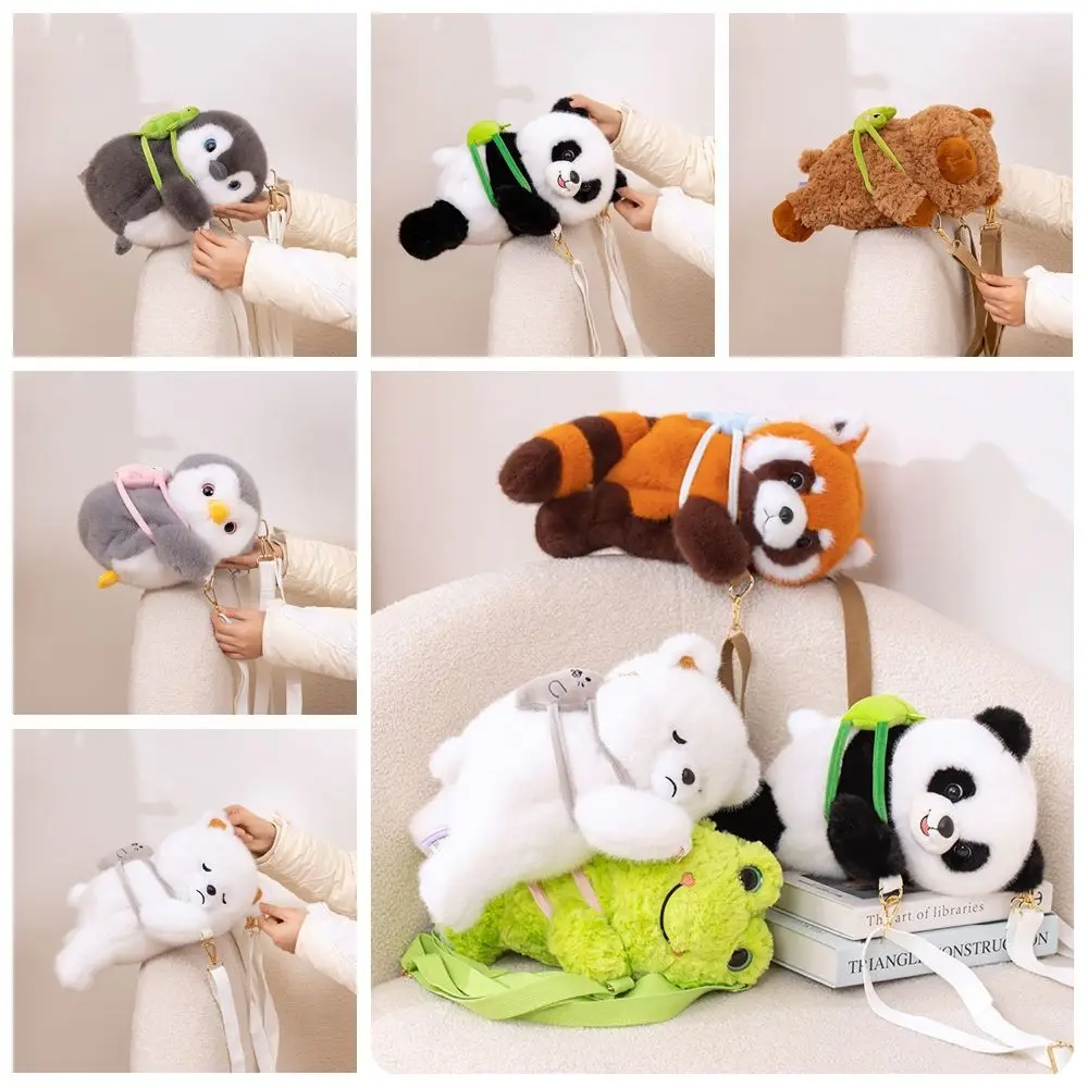 Adjustable Straps Capybara Plush Backpack Frog Panda Raccoon Plush Bag Large Capacity PP Cotton Penguin Crossbody Bag Girls