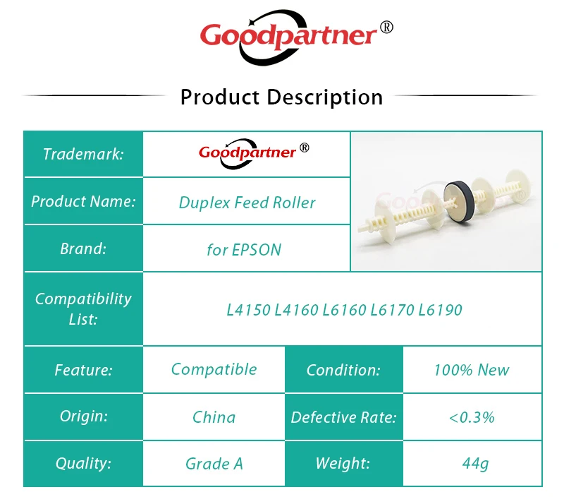 1X Duplex Feed Pickup Roller for EPSON L4150 L4160 L6160 L6161 L6166 L6168 L6170 L6171 L6178 L6190 L6191 L6198 ET 2750 3750 4750