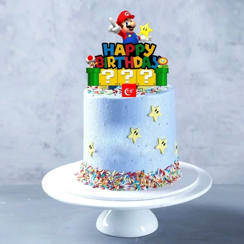 Super Mario Action Toy Figure Mario Bros Luigi Yoshi Bowser Cupcake Cake Insert for Kids Birthday Party Cake Decoration Supplies