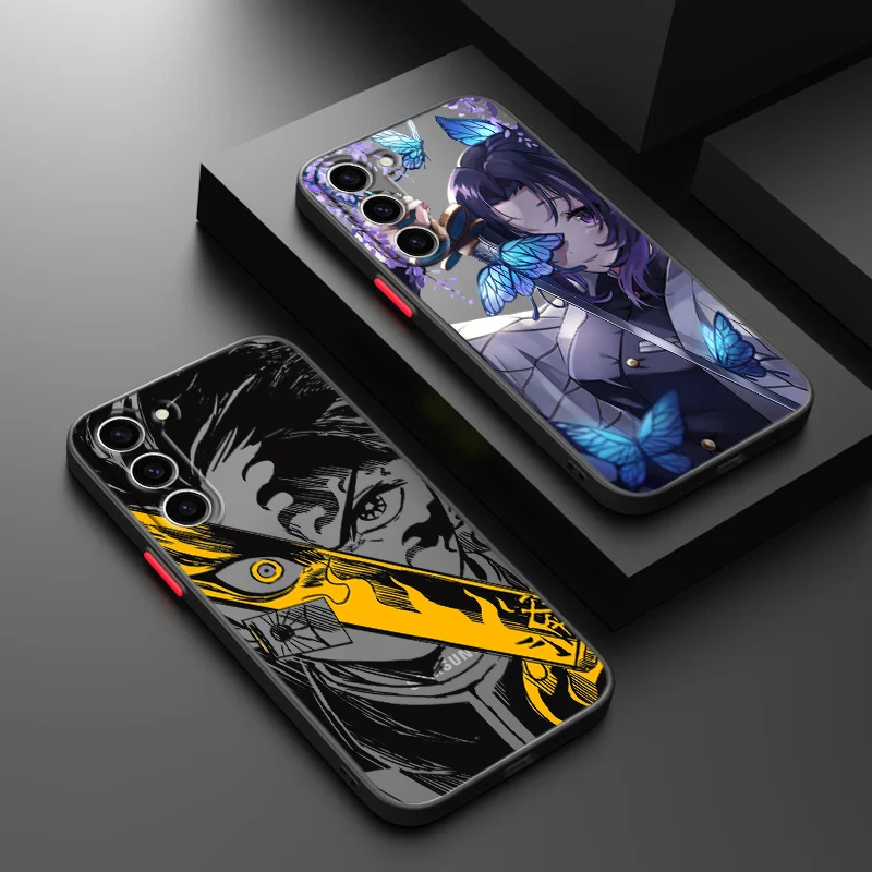 Demon Slayer Cute For Samsung S24 S23 S22 S21 S20 S10 FE Note 20 10 Ultra Lite Plus Frosted Translucent Phone Case