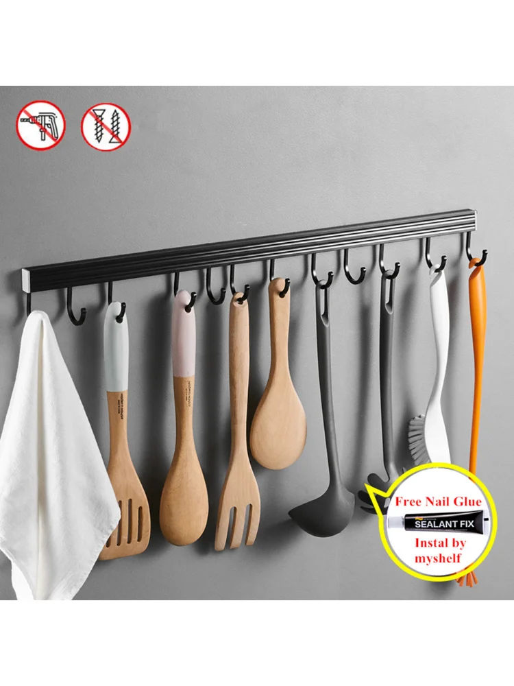 Kitchen Rack Black Space Aluminum   Pantry Tool Holder Single Bar Easy Storage Knife  Strip  Accessori Per La Cucina