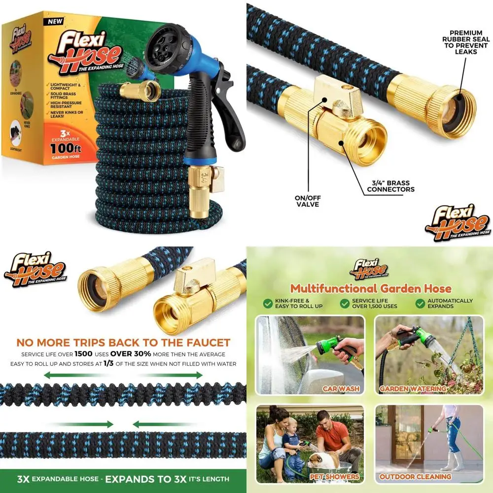 

Expandable Garden Hose 100FT - Lightweight 8-Function Nozzle, Kink-Free Flexibility, 3/4 Inch Brass Fittings, Durable and Easy t