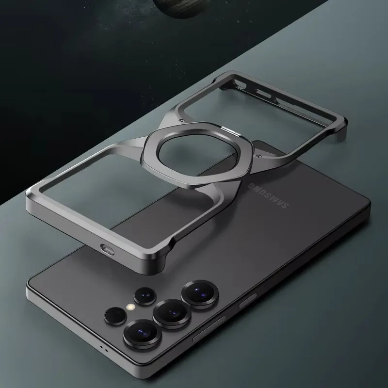 

Shockproof Phone CaseMetal Frame Magnetic for Samsung Galaxy S25 Ultra Plus Aluminum Frameless Wireless Charging Bracket Cover