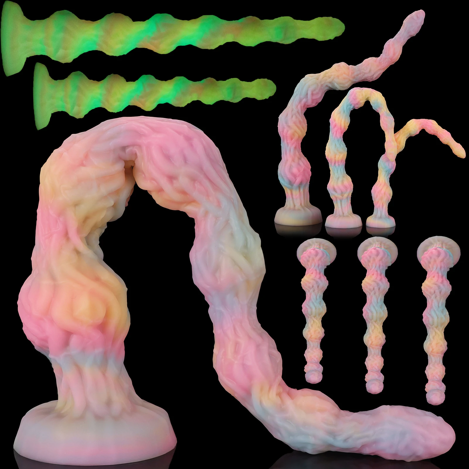 Luminous Rainbow Long Anal Plug Silicone Butt Plug Tail Anal Dildo Penetration Masturbation Dilator Anal Adult Toy for Men Women