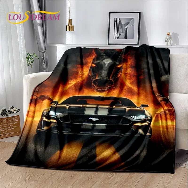 3D F-Ford Mustang Racing Car Cartoon Blanket,Soft Throw Blanket for Home Bedroom Bed Sofa Picnic Travel Office Cover Child Gift